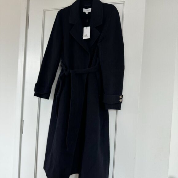 NWT Reiss Leah Longline Overcoat  Sz 6 in Navy Belted Notch Lapel Wool Blend - Picture 7 of 10